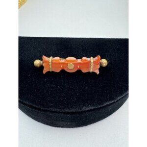 Antique Victorian Carnelian Brooch Crown Floral Quatrefoil Brass c1800s